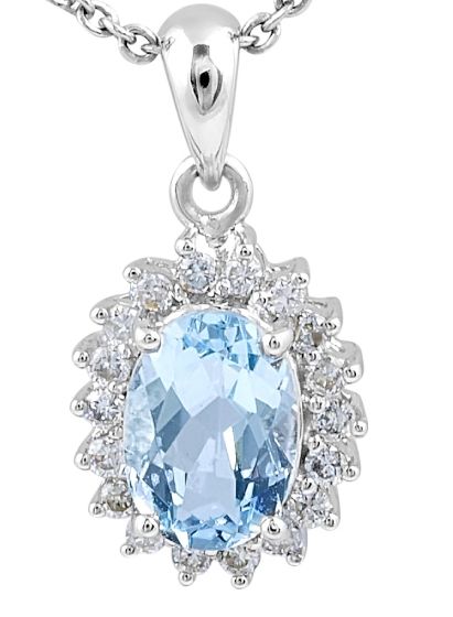 Aquamarine Diamond Halo Pendant in 18 Karat White Gold