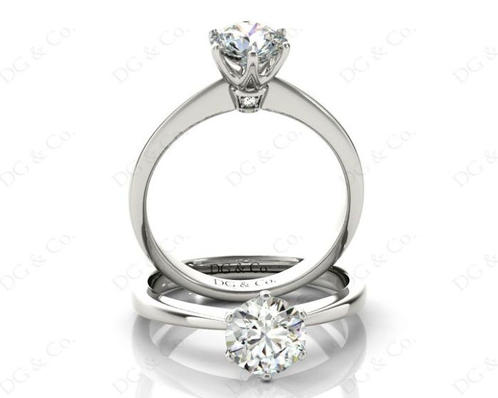 Solitaire Diamond Engagement Ring On A Upswept Reverse Taper Band 18K White Gold 