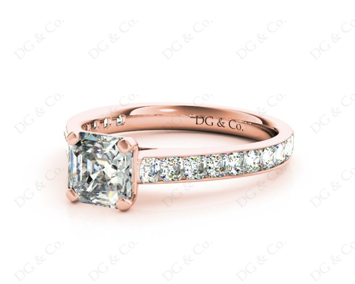 Asscher Cut Diamond Engagement Ring with Four Prong set centre stone in 18K Rose