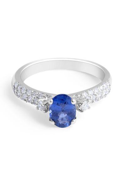 Blue Sapphire Diamond Engagement Ring in 18 Karat White Gold - Gemstone rings