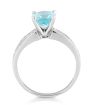 Aquamarine Oval Cut 2 Row Pave Set Diamond Ring In 18K White Gold