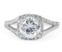 Art Deco Split Band Round Cut Halo Diamond Engagement Ring In 18 Karat White Gold