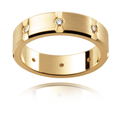 18K Yellow Gold Diamonds Gents Wedding Band Half Bezel Setting 