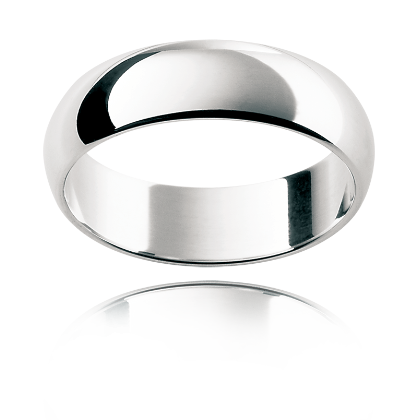 6.00MM Gents Wedding Band with Half Round Dome-18K White