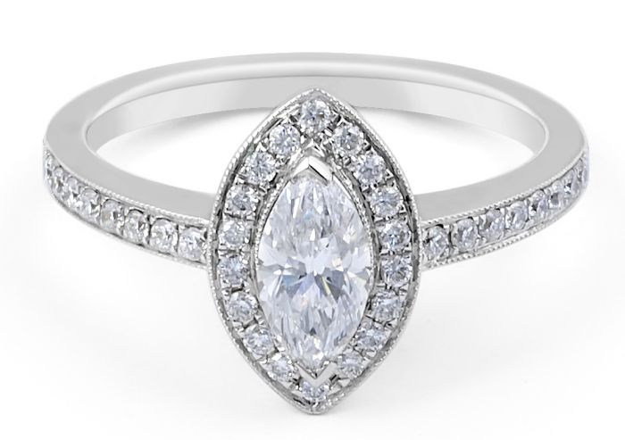 Halo Diamond Engagement ring in 18 Karat White Gold  Custom engagement rings